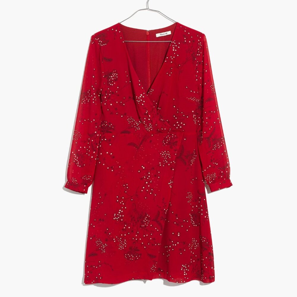 Womens 12 Madewell Faux Wrap Red Holiday Mini Dress NWT